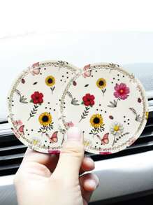 1pc Rhinestone Decor Flower Print Car Coaster - Multicolor - View 5