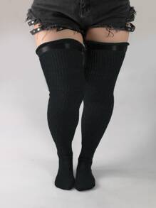 Calcetines sobre rodilla con diseño de hebilla - Negro - Ver 1