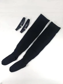 Calcetines sobre rodilla con diseño de hebilla - Negro - Ver 5