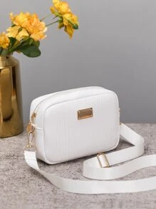 Mini Crocodile Embossed Metal Decor Square Bag - White - View 2