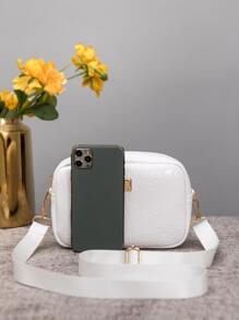 Mini Crocodile Embossed Metal Decor Square Bag - White - View 3