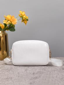 Mini Crocodile Embossed Metal Decor Square Bag - White - View 4