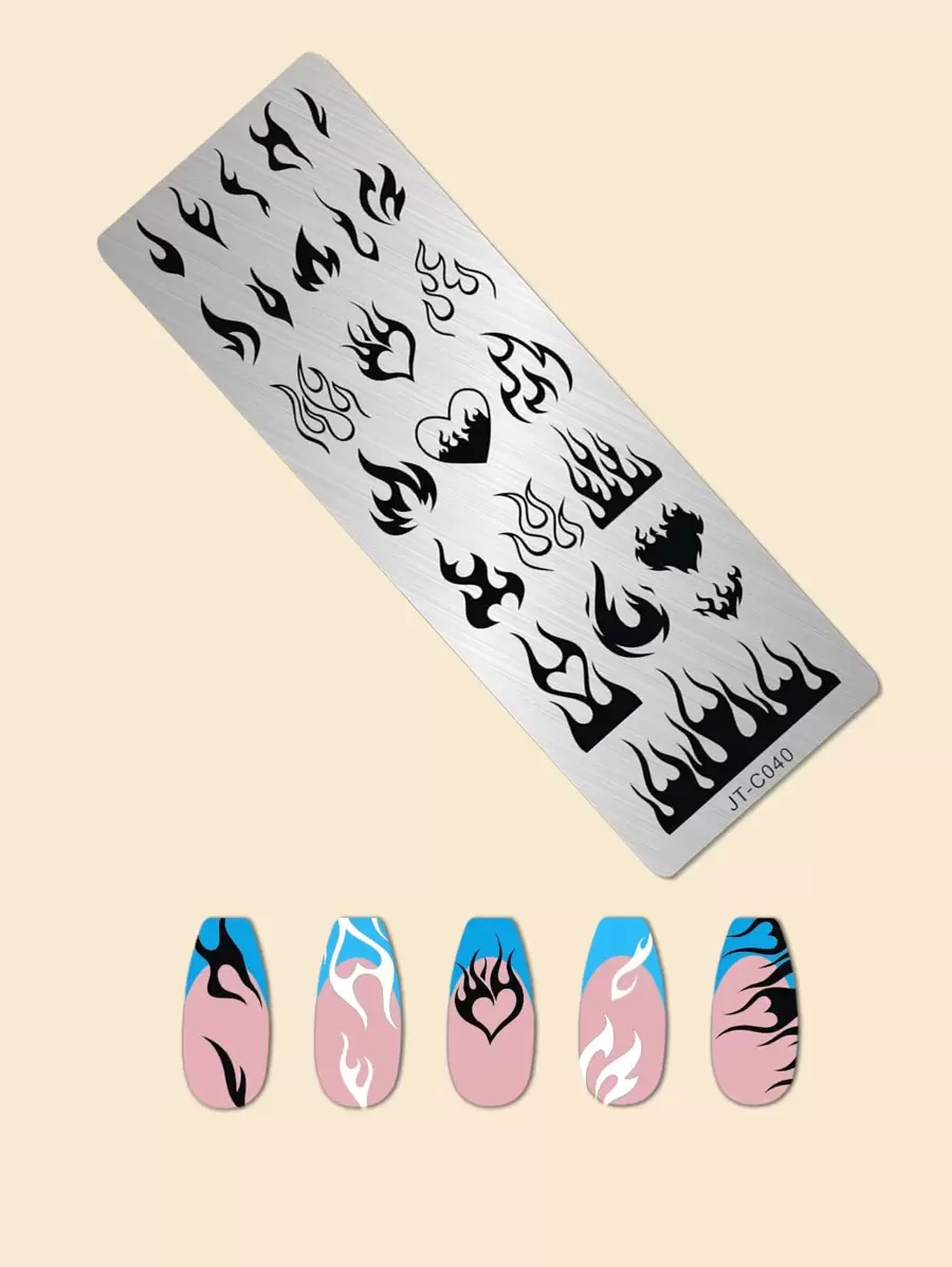 1sheet Fire Pattern Nail Art Template,Nail Supplies,Nail Tools,Nail Art Tools,Back To School,Nails,Nail Tools For Press On Nails - Multicolor - View 1