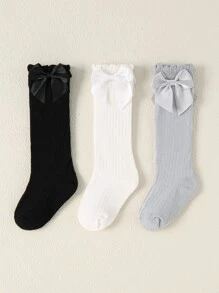 3pairs Baby Bow Decor Over The Knee Socks - Multicolor - View 1