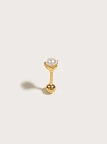 1副人造珍珠裝飾耳釘 - 金黃色 - 查看 3