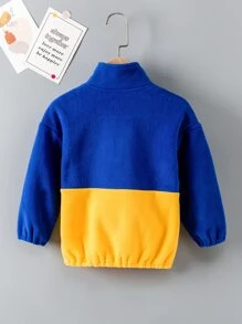 SHEIN 小男童字母刺繡撞色半拉鏈運動衫 - 彩色 - 查看 2