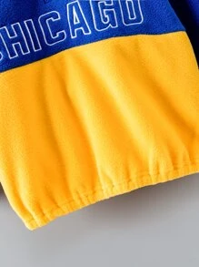 SHEIN 小男童字母刺繡撞色半拉鏈運動衫 - 彩色 - 查看 3