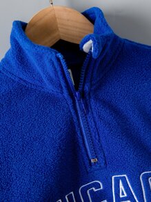 SHEIN 小男童字母刺繡撞色半拉鏈運動衫 - 彩色 - 查看 4