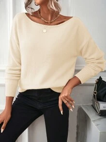 SHEIN LUNE Jersey de cuello barco de hombros caídos