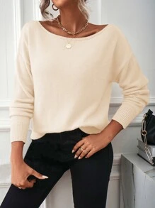 SHEIN LUNE Jersey de cuello barco de hombros caídos