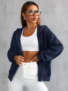 Lunelith SHEIN Lunessa Zip Up Drop Shoulder Drawstring Hoodie,Long Sleeve Tops Graduation,Back To School Outfits,Graduation,Teacher Outfits For Women,Back To School Pullover Fall Outfit