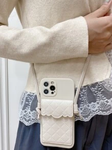 插卡槽手機殼附帶繩子 - 米色 - 查看 2