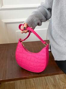 螢光紅鱷魚壓紋流浪包 - 玫紅色 - 查看 2