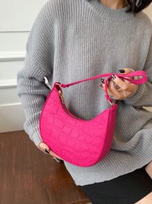 螢光紅鱷魚壓紋流浪包 - 玫紅色 - 查看 3