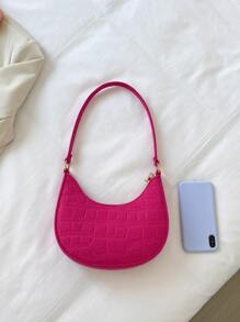 螢光紅鱷魚壓紋流浪包 - 玫紅色 - 查看 5