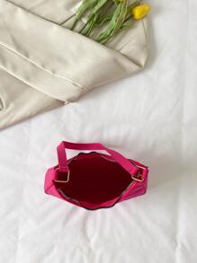 螢光紅鱷魚壓紋流浪包 - 玫紅色 - 查看 7