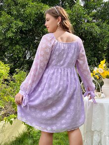 SHEIN VCAY Vestido con estampado floral de manga raglán de malla - Lila Púrpura - Ver 2