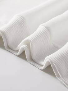 INAWLY Slogan Graphic Contrast Collar Thermal Lined Quarter Zipper Sweatshirt - White - View 3