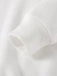 INAWLY Slogan Graphic Contrast Collar Thermal Lined Quarter Zipper Sweatshirt - White - View 4