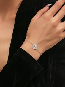 Letter Detail Round Decor Bracelet - Silver - View 1