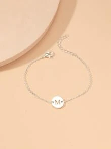 Letter Detail Round Decor Bracelet - Silver - View 2