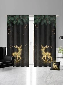 2入組鹿圖案窗簾 - 彩色 - 查看 1