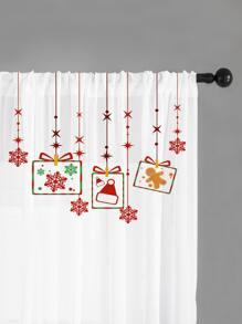 1 件圣诞星装饰薄纱窗帘，透明薄纱窗帘，带圣诞松枝气球装饰，适用于客厅、卧室、儿童房、圣诞节节日装饰、卧室、办公室、厨房、客厅、书房的窗帘 - 彩色 - 查看 2