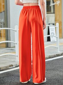 Muchica 高腰素色闊腿褲 - 亮橙色 - 查看 2