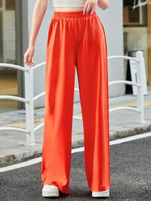 Muchica 高腰素色闊腿褲 - 亮橙色 - 查看 3