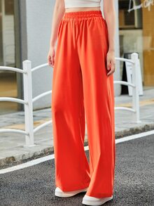 Muchica 高腰素色闊腿褲 - 亮橙色 - 查看 4