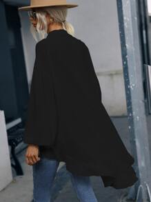 SHEIN Clasi Bishop Sleeve High Low Blouse - Black - View 2