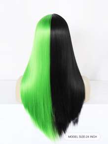 1入組雙色長款直筒人造假髮帶劉海和1入組假髮帽 - 拼色 - 查看 2