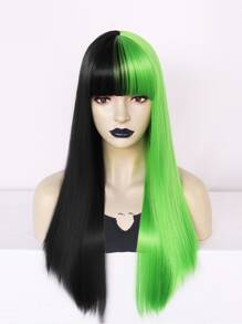 1入組雙色長款直筒人造假髮帶劉海和1入組假髮帽 - 拼色 - 查看 3