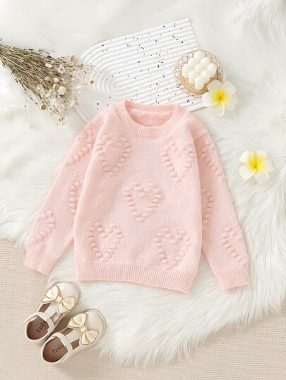 女の子用 ポップコーンニットセーター ハート柄 | SHEIN JAPAN