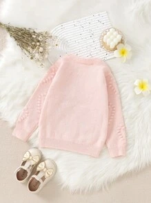 青少女心型圖案爆米花針織毛衣 - 淺粉色 - 查看 2