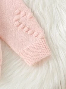 青少女心型圖案爆米花針織毛衣 - 淺粉色 - 查看 4