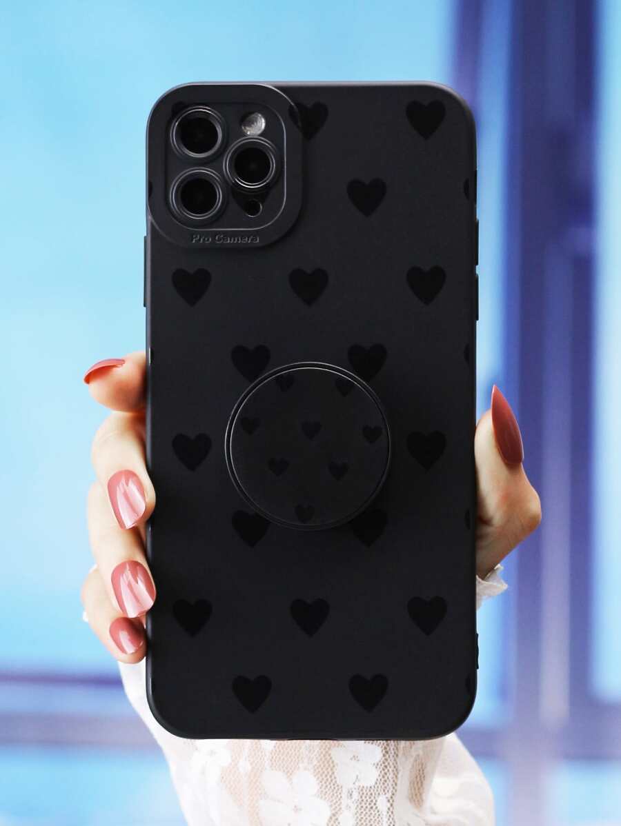 Vỏ điện thoại in hình trái tim với tay cầm in đậm - màu đen - Xem 1