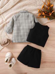 SHEIN Baby Mädchen Kariert Blazer & Tank Top & Shorts Set, Weihnachten Mädchen Blazer Set