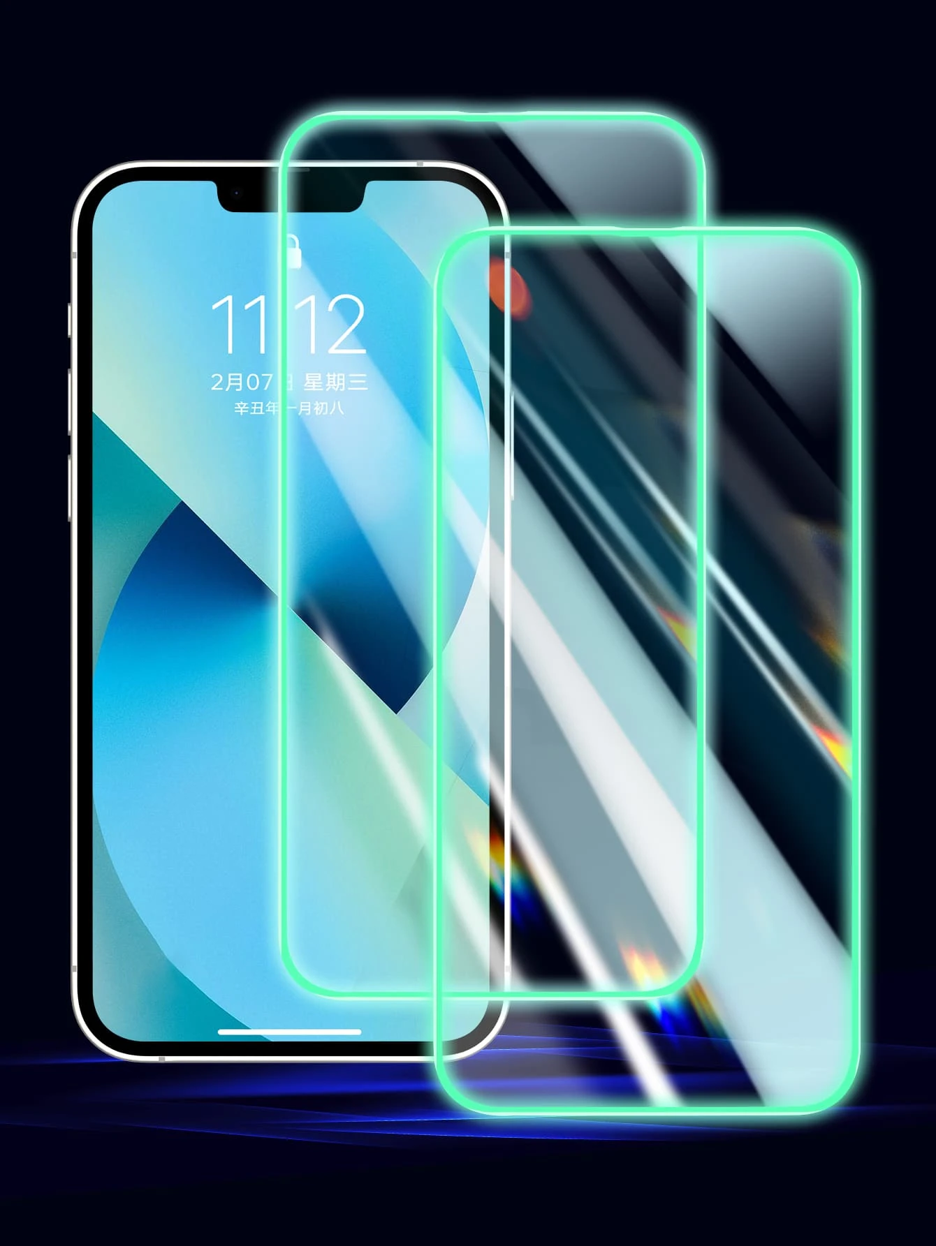2pcs Green Air Bubble Glow-In-The-Dark Apple Logo Tempered Glass Screen Protector Compatible With Iphone All Models: X/XR/13/14Pro/15/15PROMAX/16/16Pro/16Promax/16Plus Gift For Birthday, Family, Friends Phone Screen Protector, Phone Accessories Waterproof Shockproof Anti-Fall Anti-Fall Scratch Resistant Anti-Fingerprint Full Cover