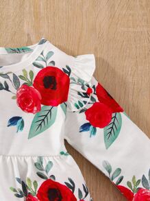 Bebé Top peplum con estampado floral ribete con fruncido & Jeans desgarro crudo - Multicolor - Ver 3