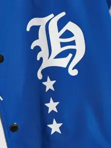 Manfinity RebelGame Men Letter & Tropical Print Striped Trim Varsity Jacket - Blue and White - View 3