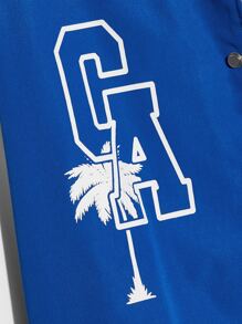 Manfinity RebelGame Men Letter & Tropical Print Striped Trim Varsity Jacket - Blue and White - View 4