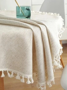 1pc Fringed Tablecloth - Beige - View 3