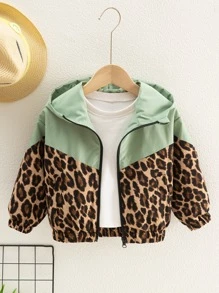 Toddler Girls Leopard Panel Zip Up Hooded Jacket - Multicolor - View 1