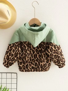 Toddler Girls Leopard Panel Zip Up Hooded Jacket - Multicolor - View 2