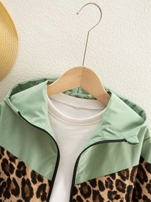 Toddler Girls Leopard Panel Zip Up Hooded Jacket - Multicolor - View 5