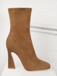 Giày bốt Nữ Thời trang màu trơn Dây kéo bên Thanh lịch - Màu Khaki - Xem 2