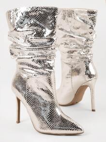 SHUZIA Above Ankle Pointy Toe Zip Up Booties Mother's Day Present For Christmas - Silver - View 2