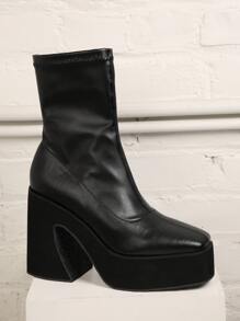 Platform Block Heel Above Ankle Booties - Black - View 2