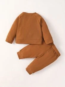 男婴童熊和字母貼布插肩袖衛衣和衛褲